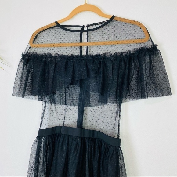 Gianni Bini Black Mesh Ruffle Midi Dress Small - Picture 2 of 11